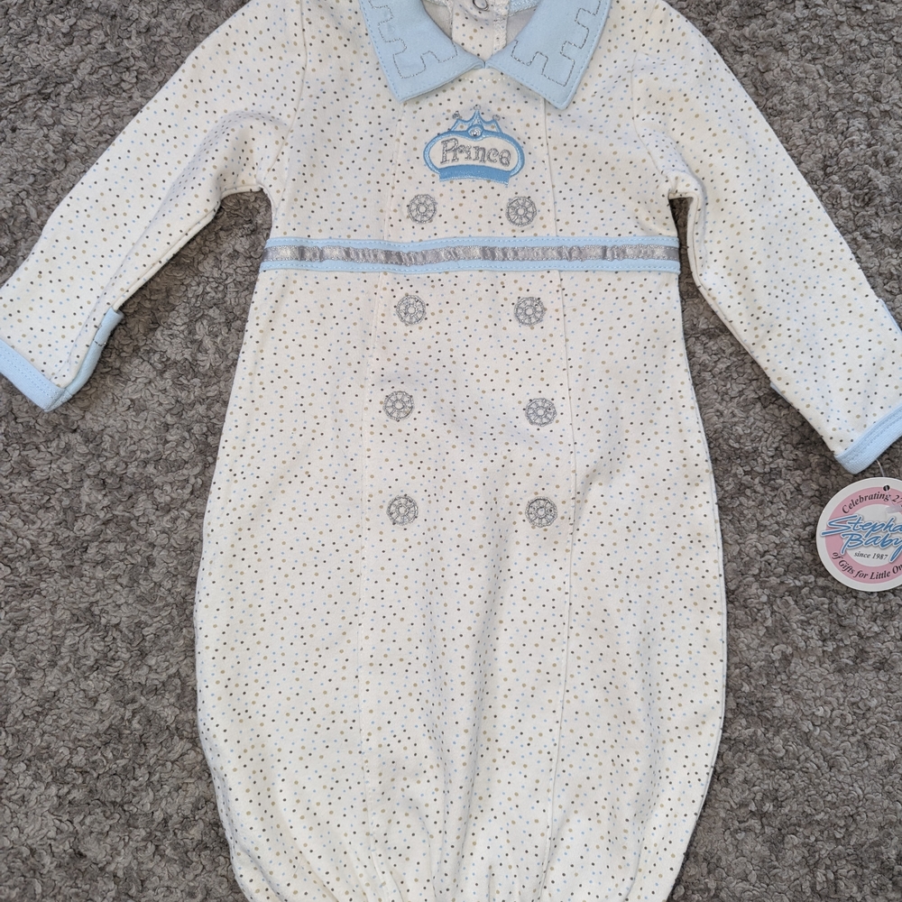 Brand new Prince Baby Gown with Blue Accents